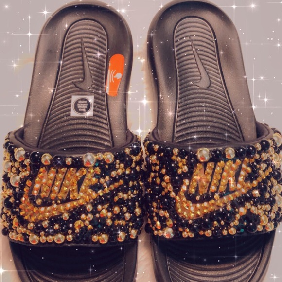 Not for Sale Black and Gold Custom Made Bedazzled Nike Slides Custom - Picture 3 of 3